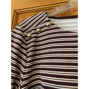 Talbots Blouse Women's Large Stripes Ruffle Holiday Gold Red Metallic Casual Top